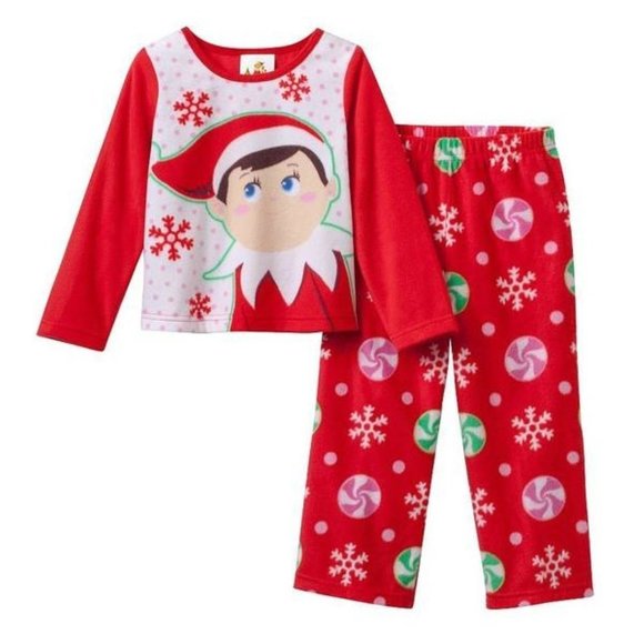 *Christmas Pajamas sz 4 Elf On The Shelf Red White Fleece Shirt & Pants Girls - Picture 1 of 5